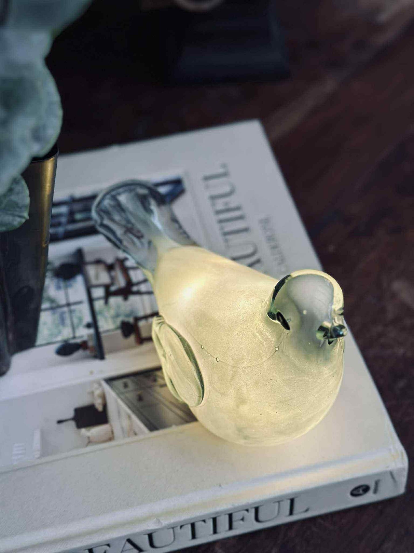 LED-Vogel aus mundgeblasenem Glas - Grün