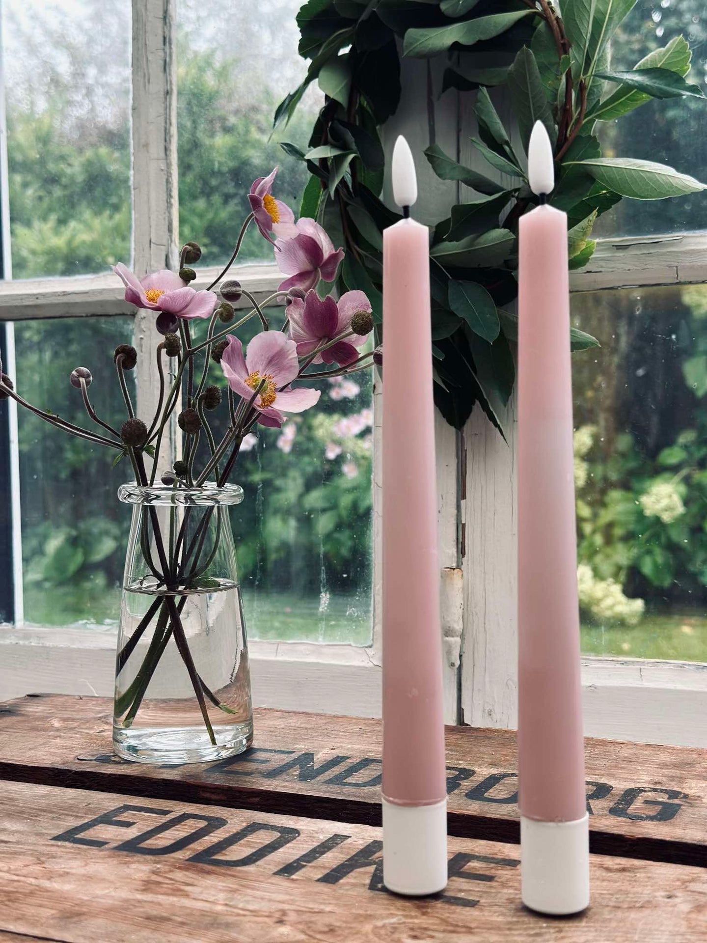 Stumpenkerzen / Set mit 2 Stück und Fernbedienung – Rosa 24 cm