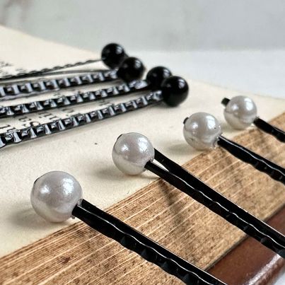 Haarnadeln Pearl Black / White