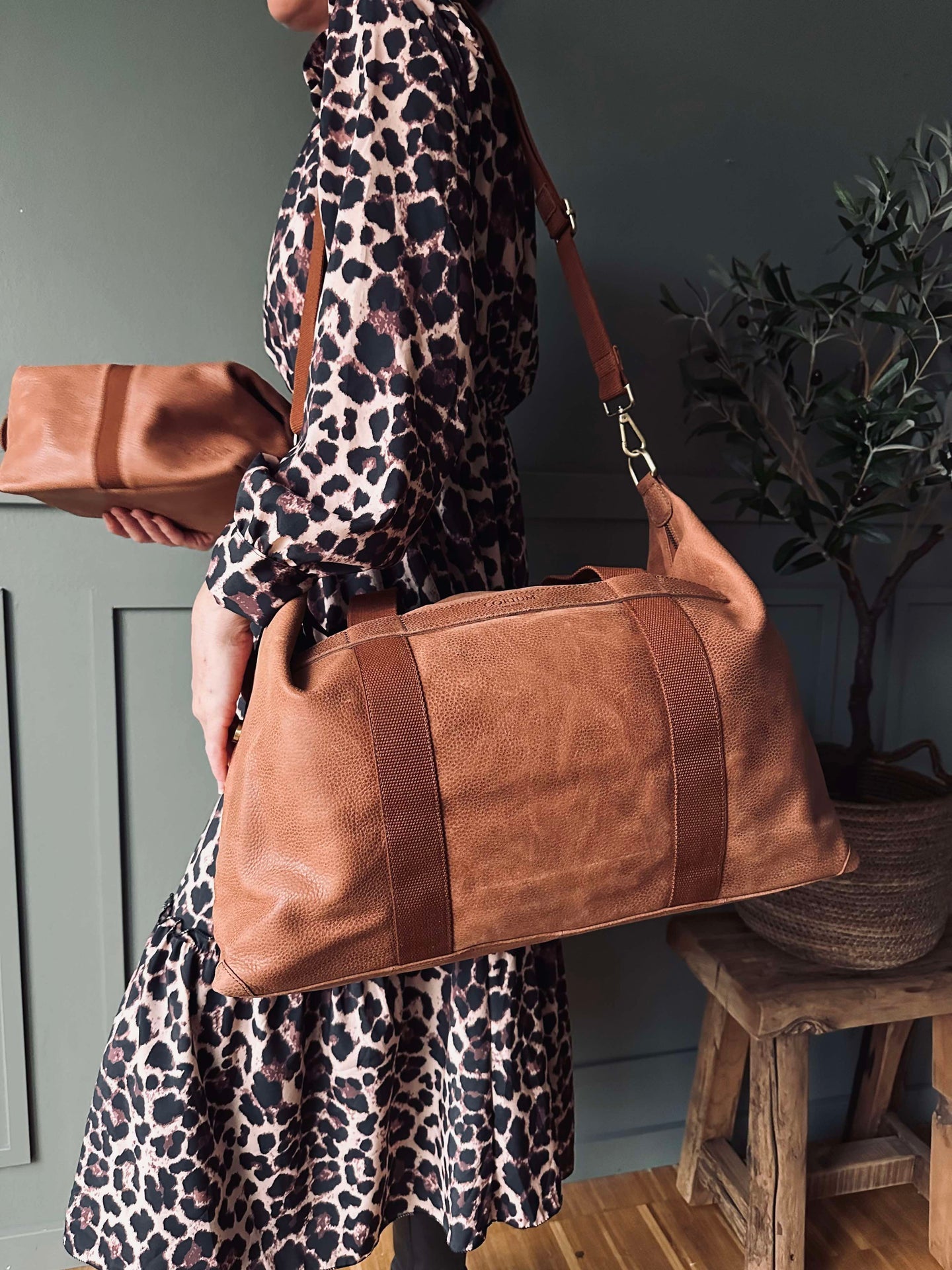 Geschenkset Weekender mit Kulturtasche - Cognac