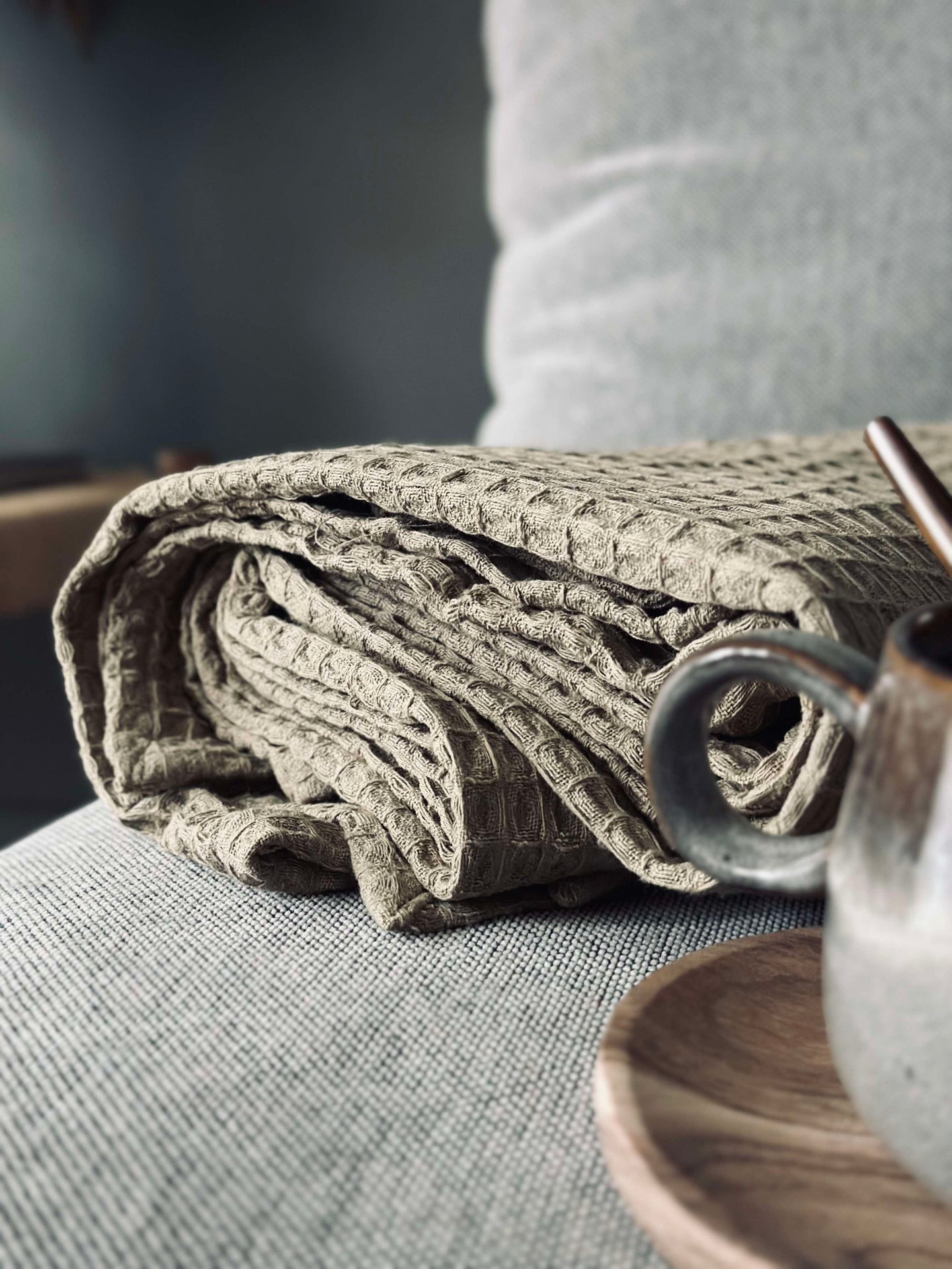 Plaid Stone-washed Waffel-Baumwolle - Dunkelbeige