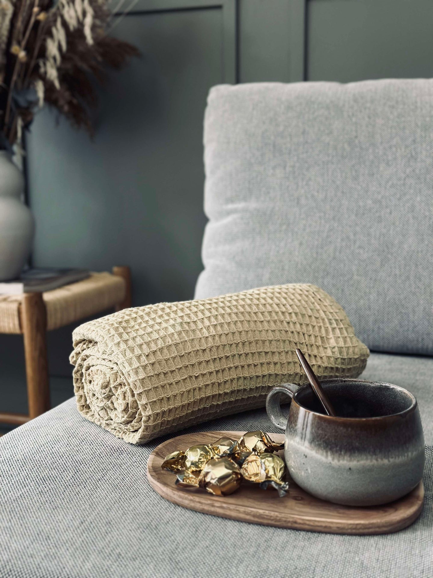 Plaid Stone-washed Waffelgewebte Baumwolle - Gelb