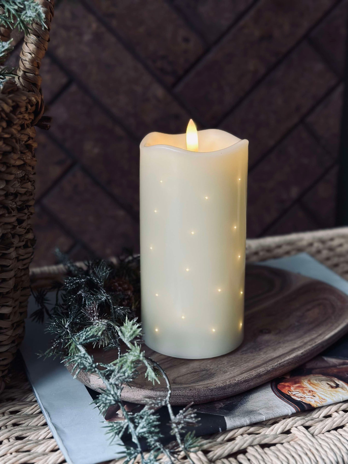 LED-Blockkerze Twinkle - 12,5 cm Creme