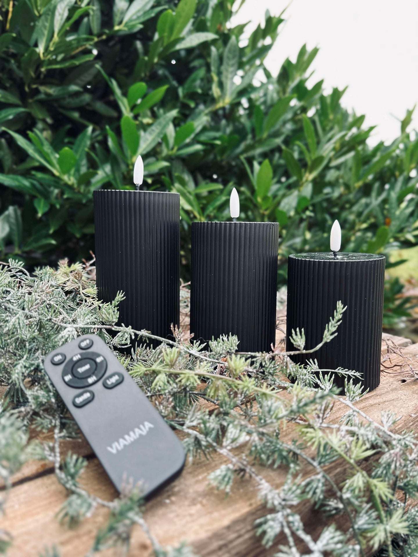 LED Outdoor-Blockkerzen mit Rillen - Set mit 3 Stk - Schwarz