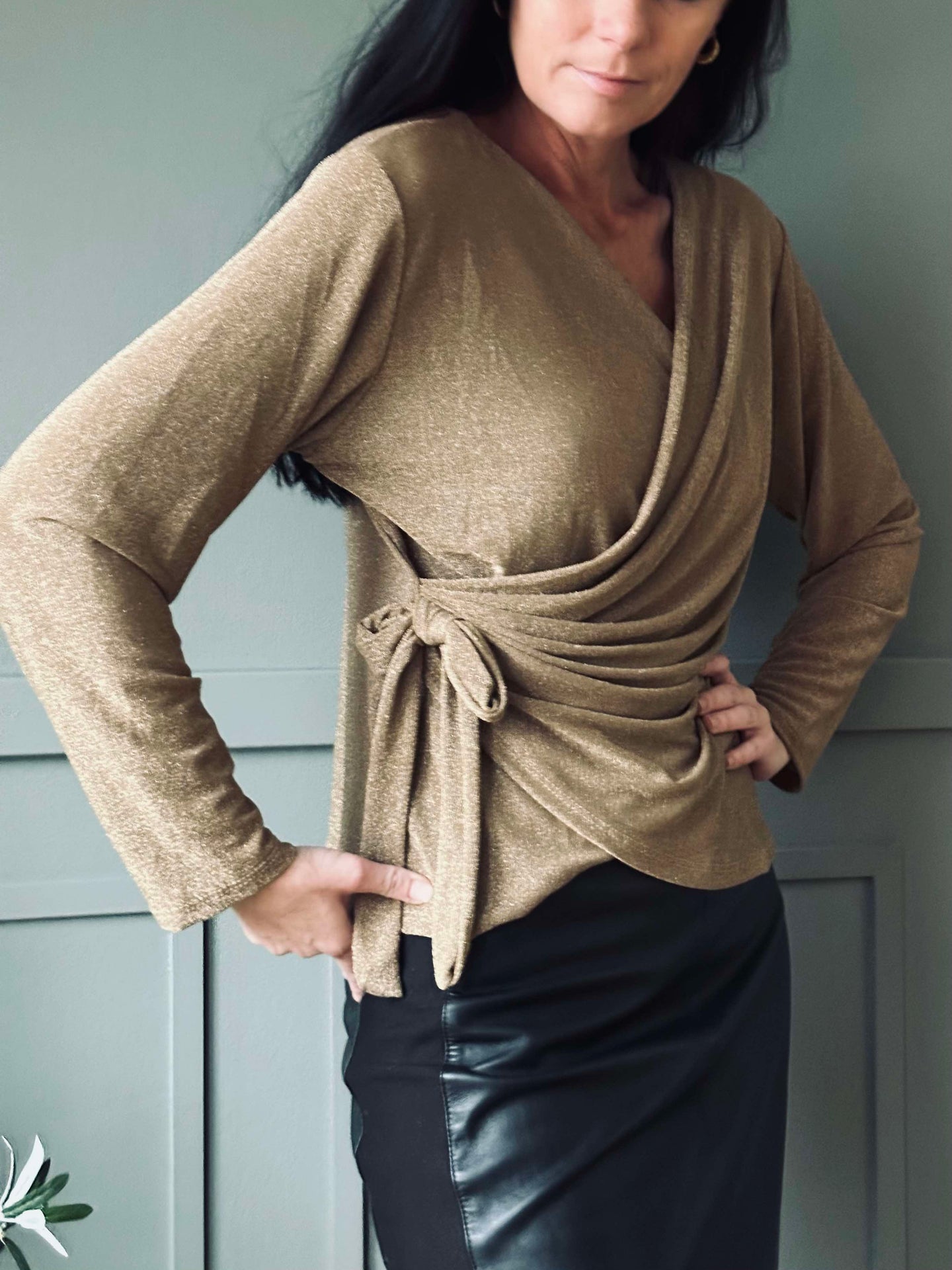 Wickelbluse mit Glitzer - Gold