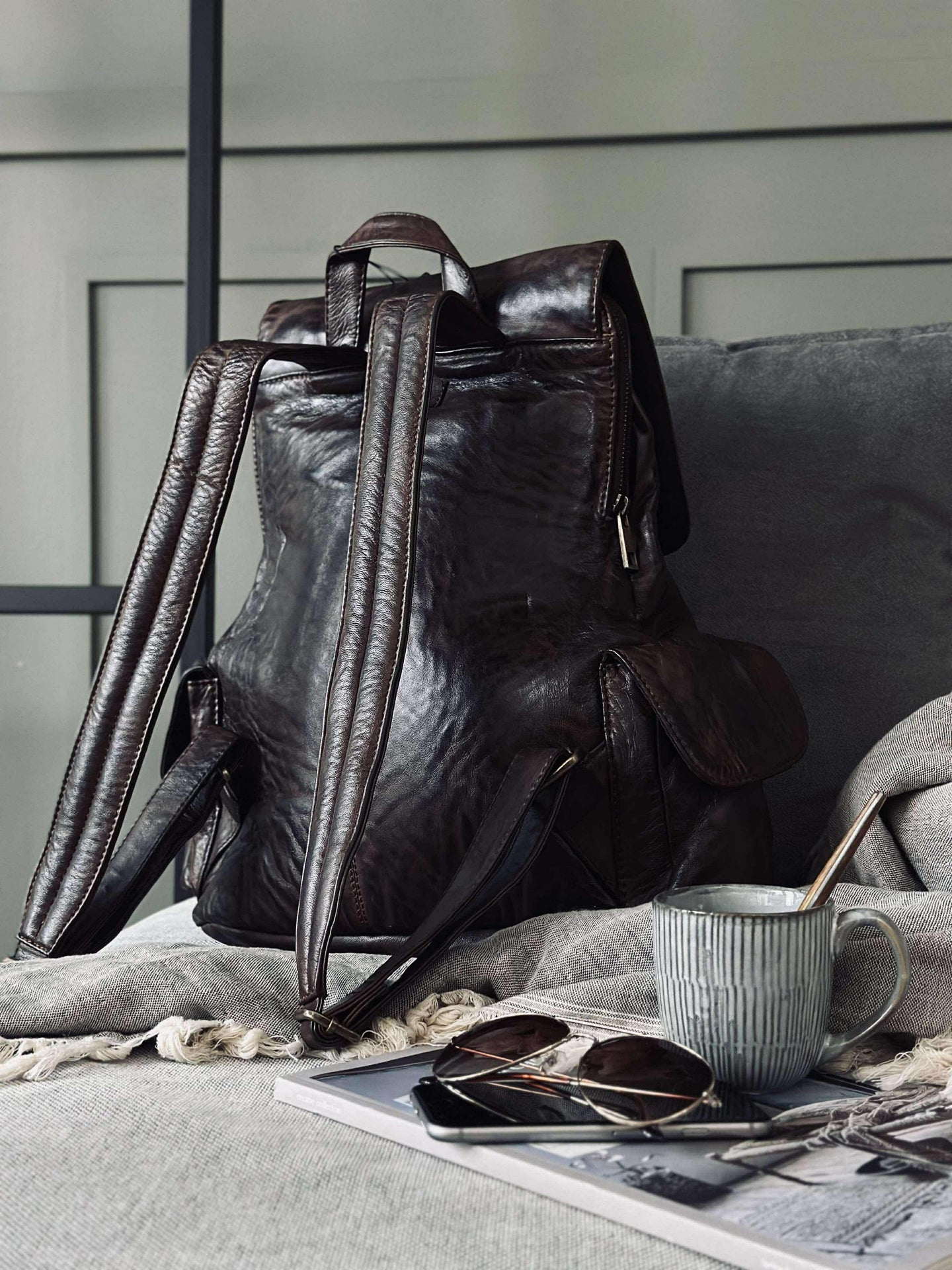 Rucksack cooles Design – Weiches Lammleder braun