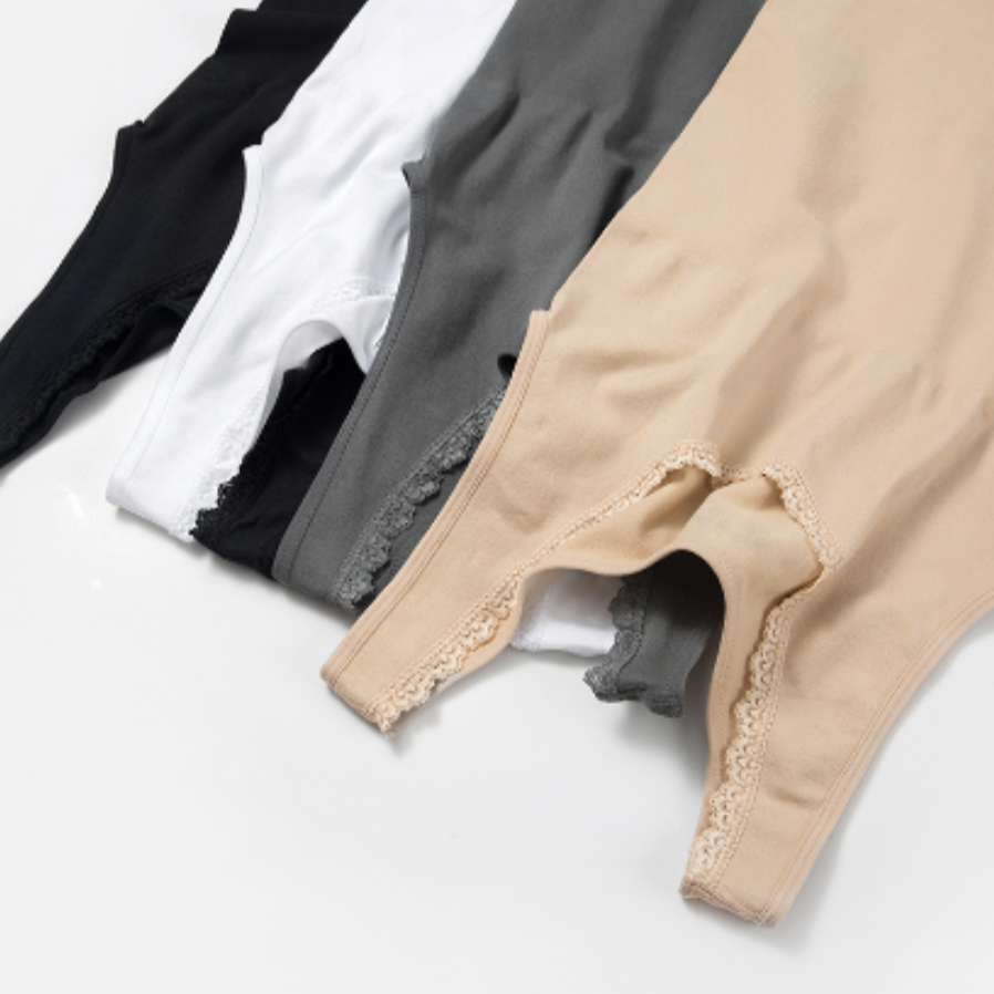 Seamless-Top mit Spitzenkante - Schwarz