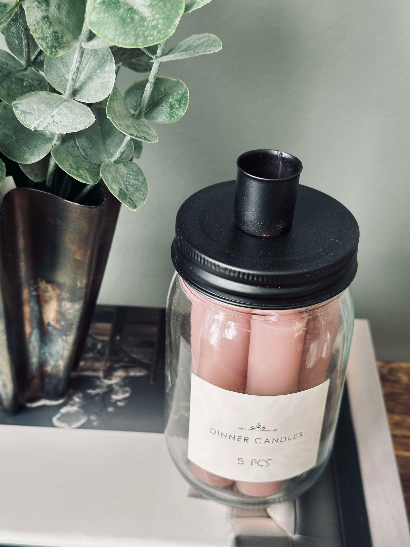 Stearinkerzen mit Kerzenhalter - Rosa