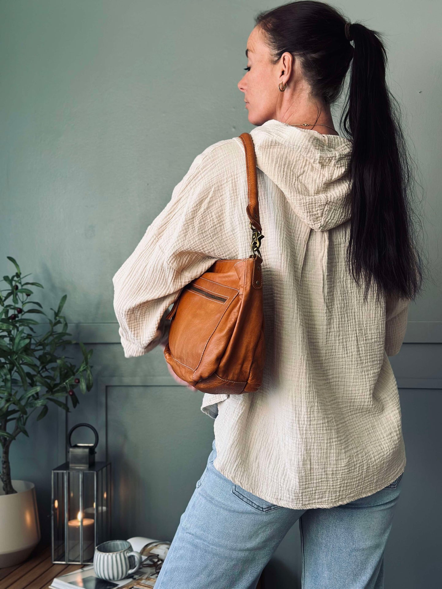 Cardigan aus leichtem Waffel-Baumwollstoff - Taupe