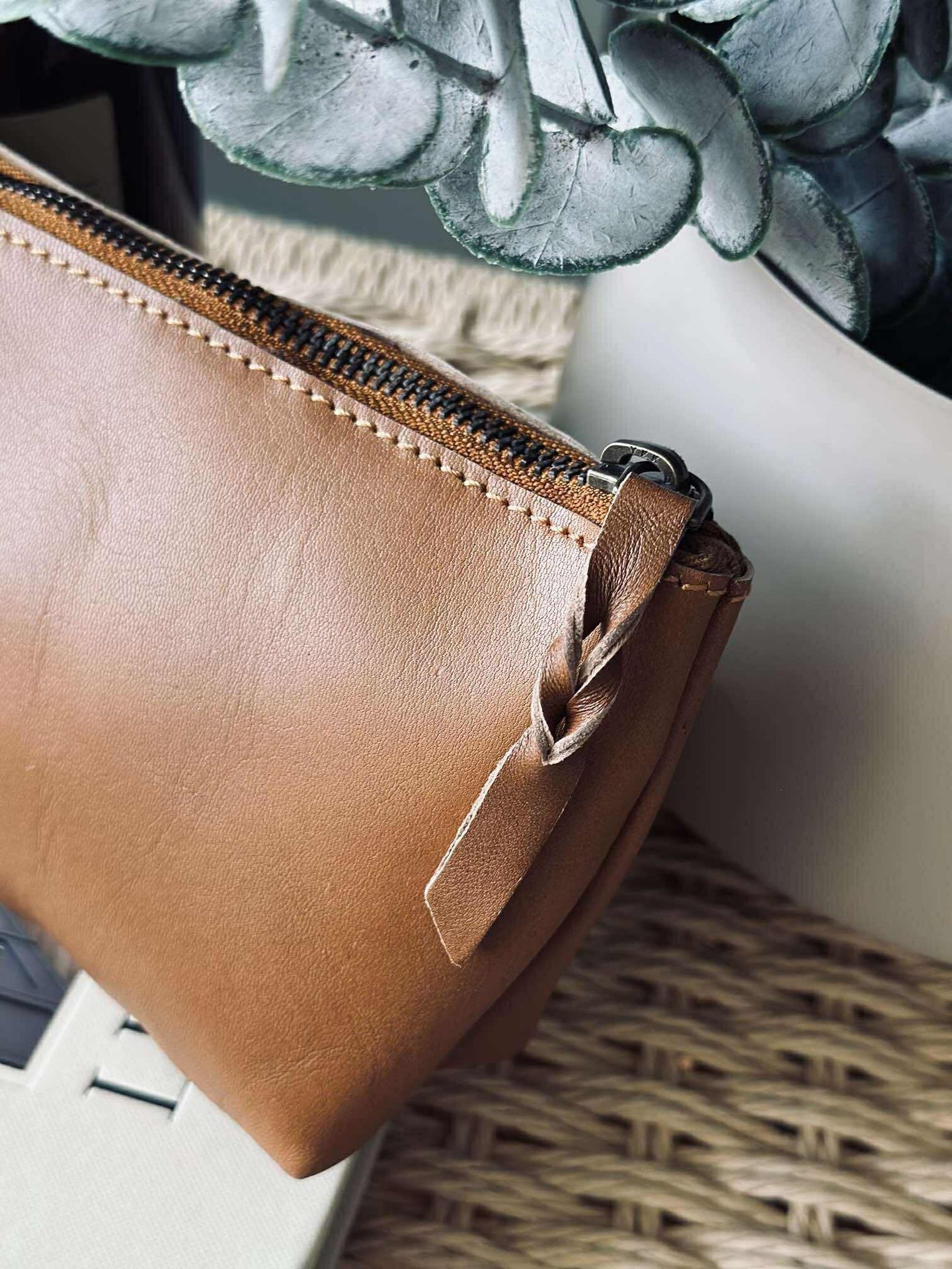 Kosmetiktäschchen - Cognac-Leder