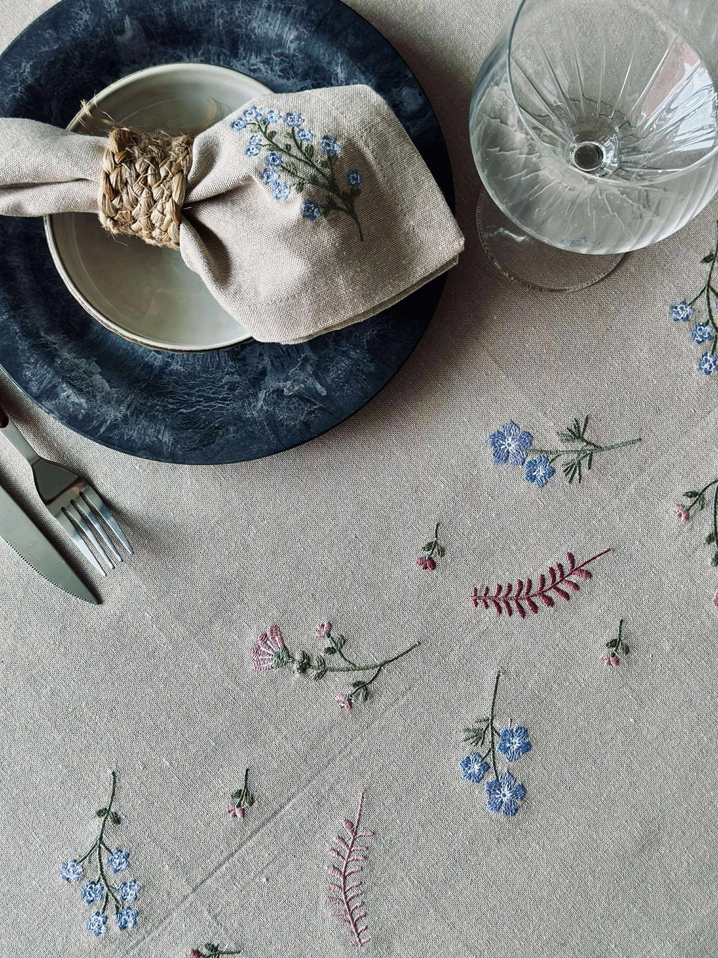 Mundservietten Flower-Stickerei - Packung mit 4 Stück