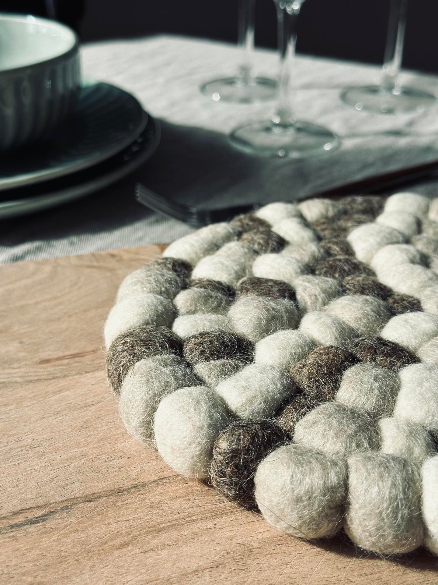 Tischuntersetzer DOTS - Natur / Braun Wolle