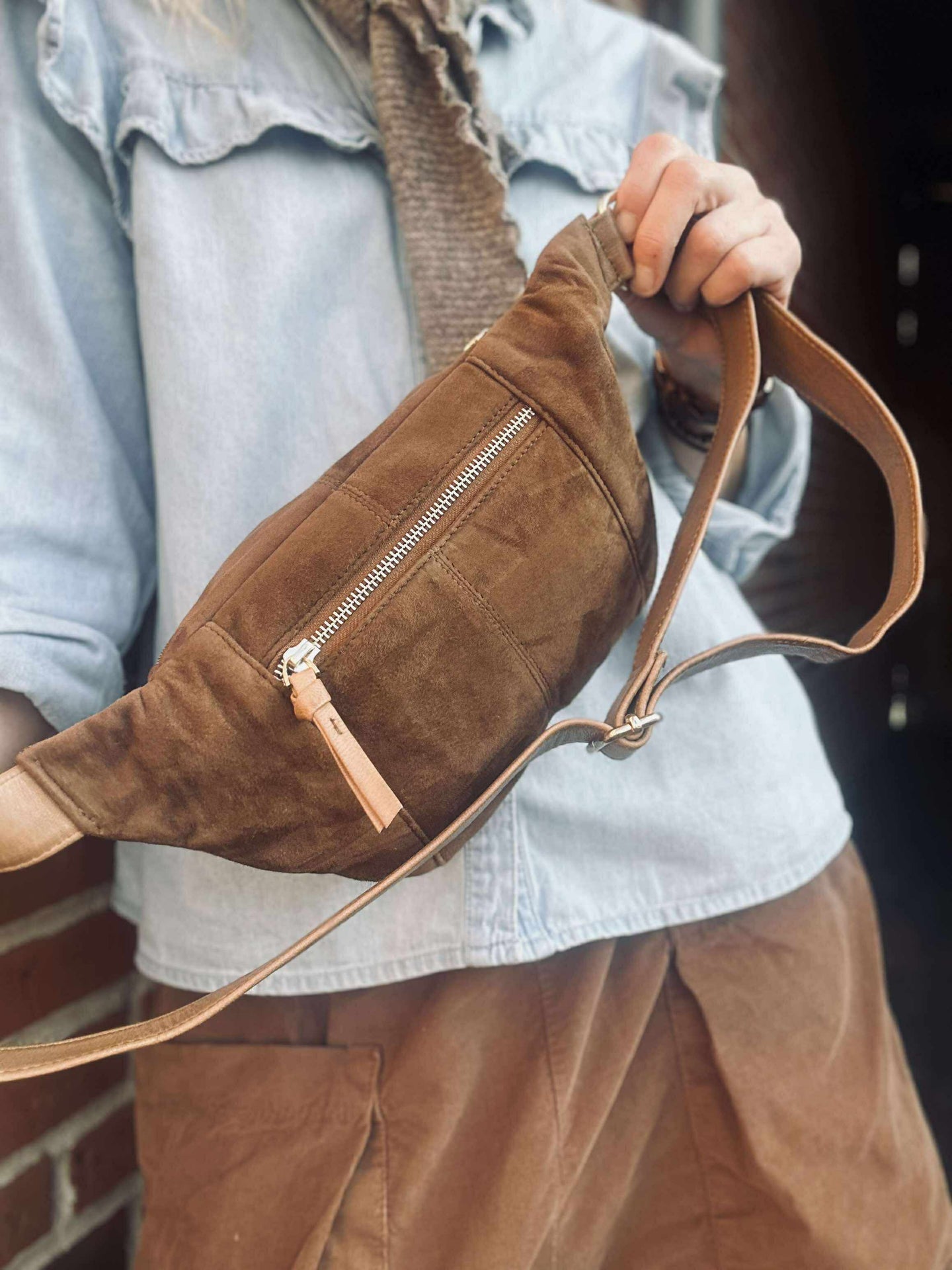 Bauchtasche JUNE Wildleder - Caramel