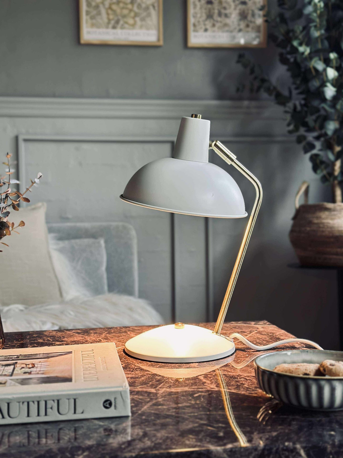 Tischlampe Retro - Weiß / Gold