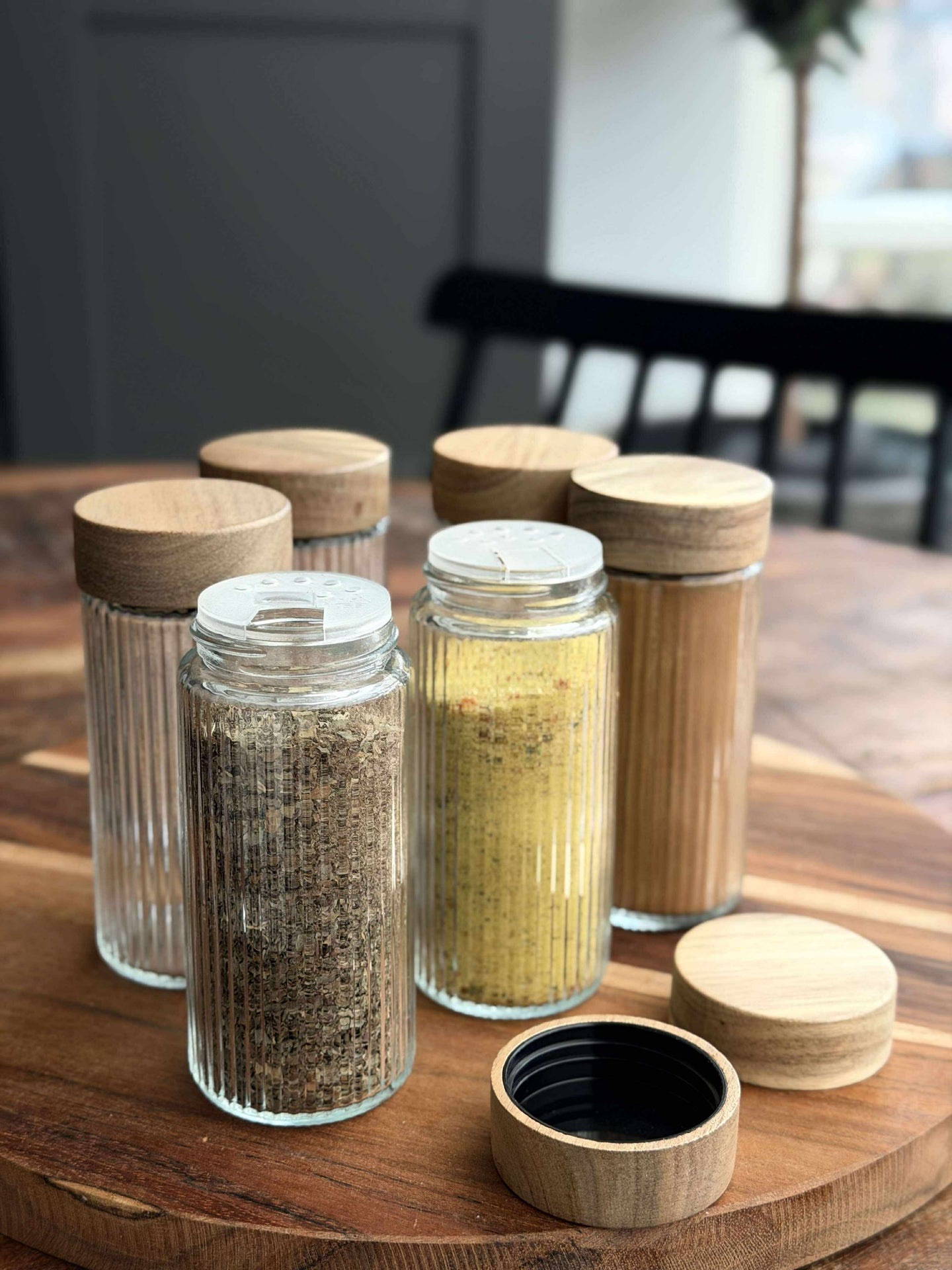 Gewürzgläser mit Holzdeckel - 6 Stk