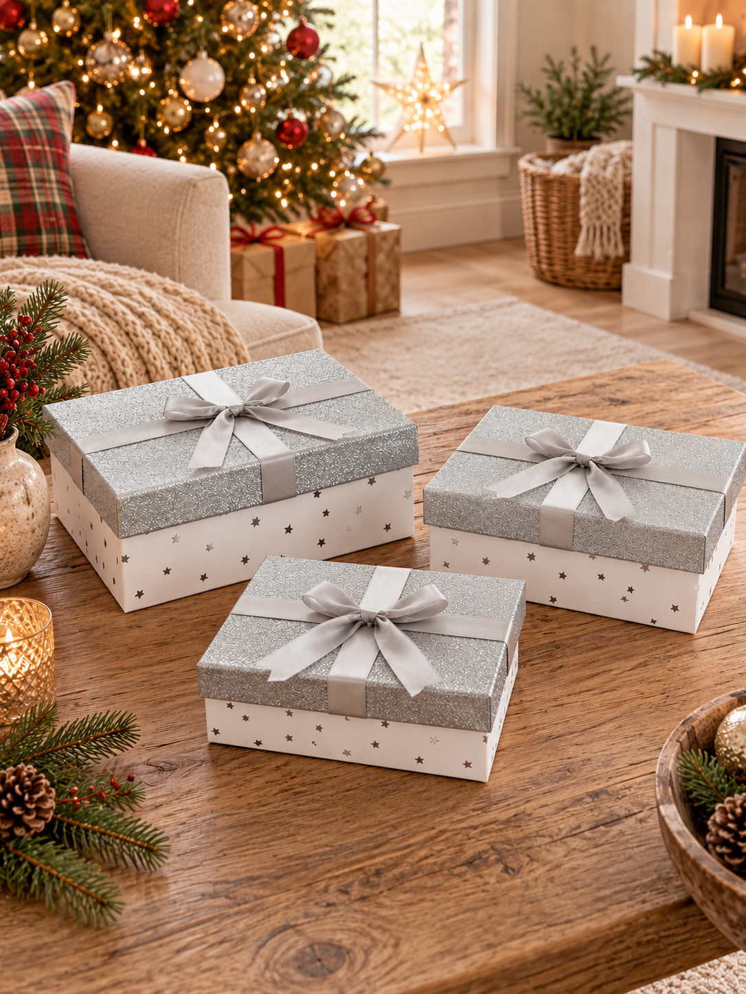 Geschenkbox-Set - Silber – Mit Schleife