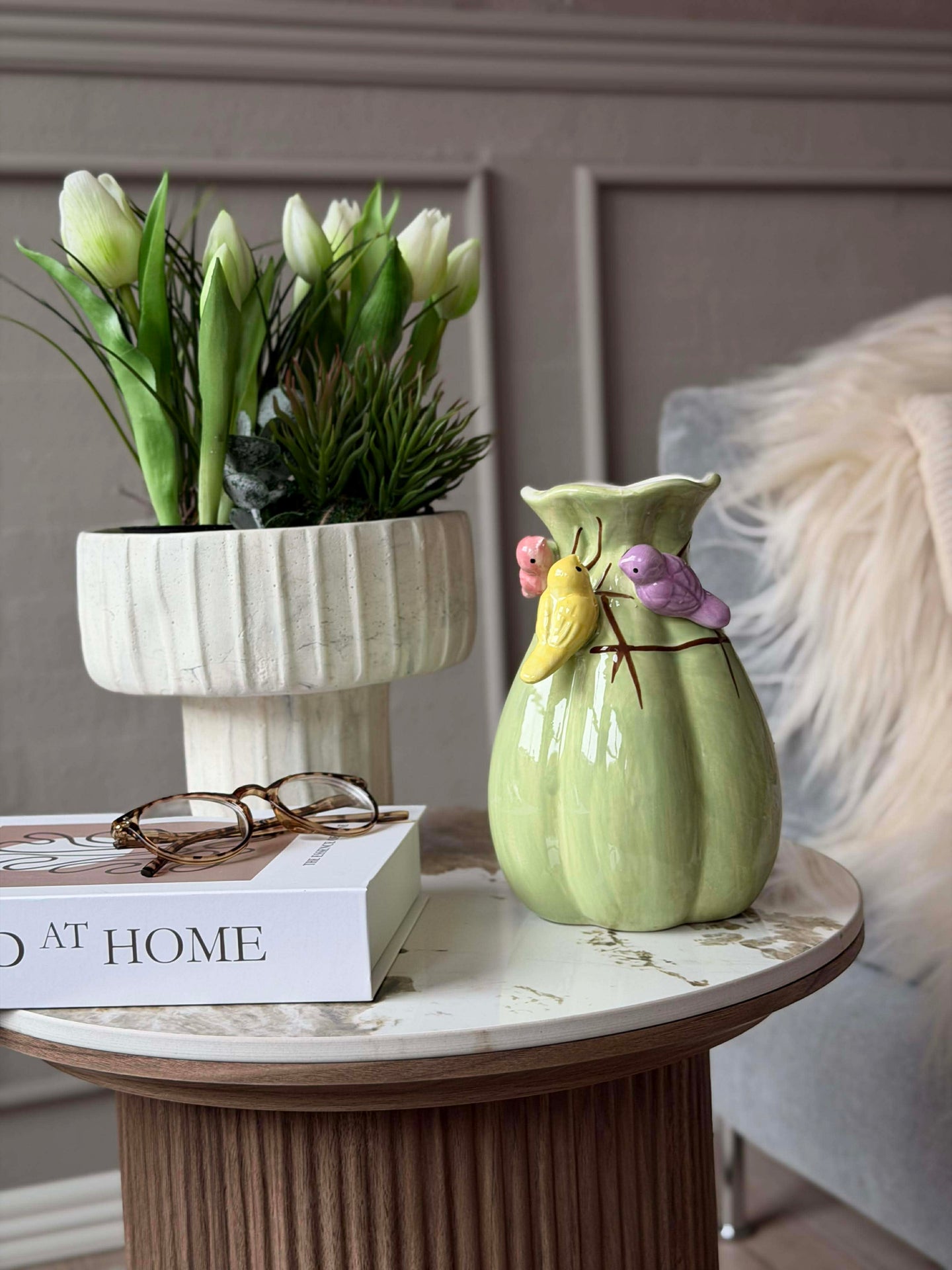 Vase mit Deko - Weiß oder Grün