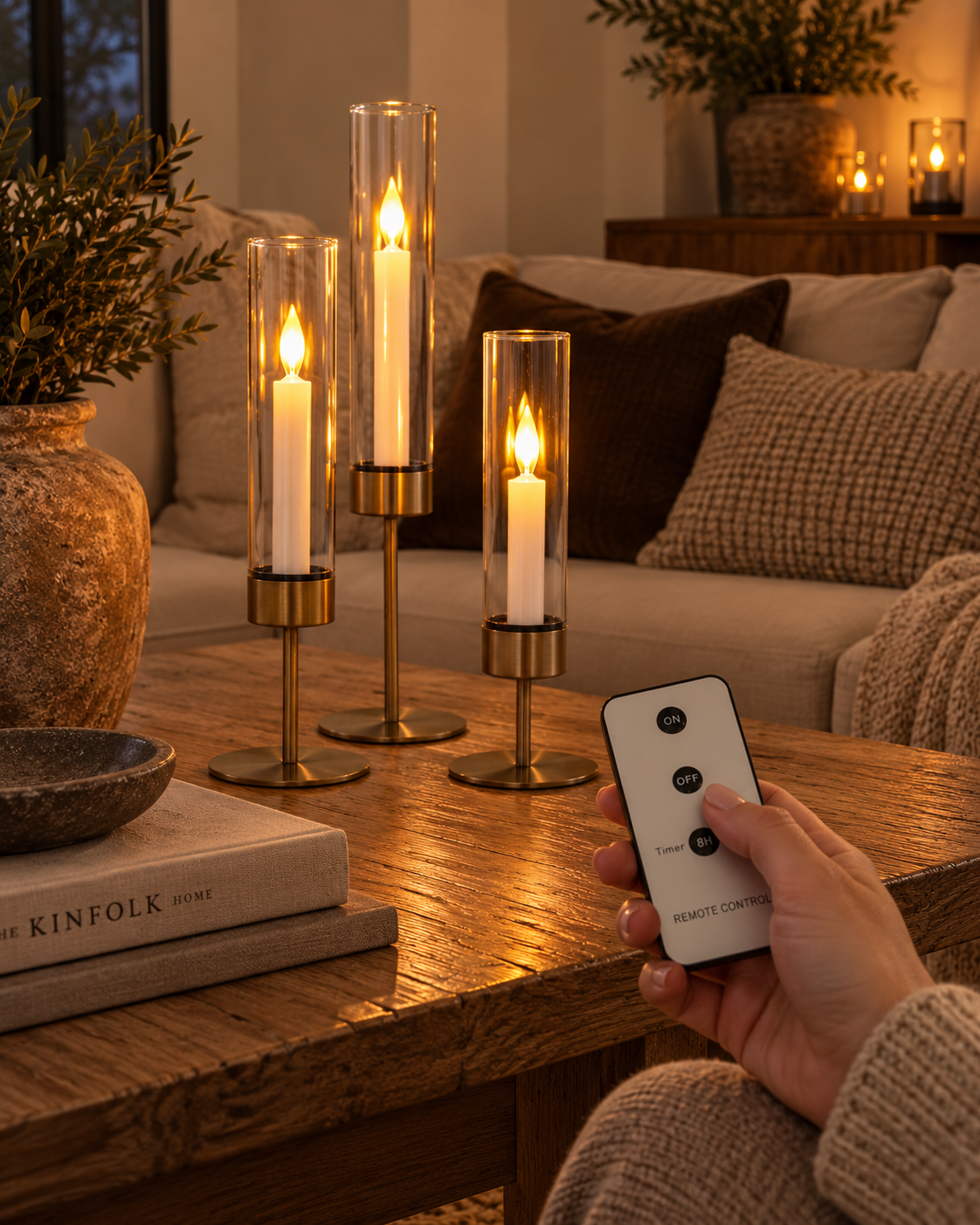 Zylinder-Kerzenhalter m. LED-Licht - Set aus 3 Stk.