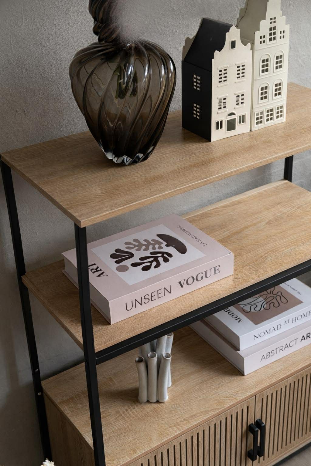 Regal mit Ablage und Schrank - Schwarz