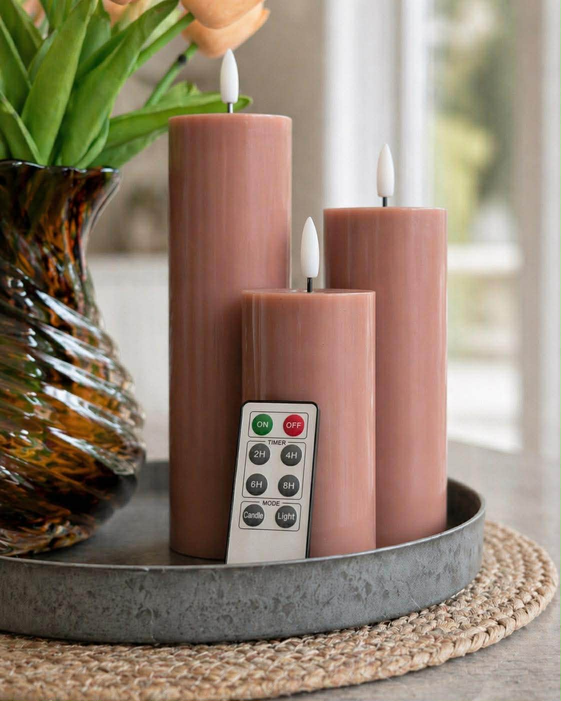 Blockkerzen TWINKLE Braun - Set mit 3 Stück
