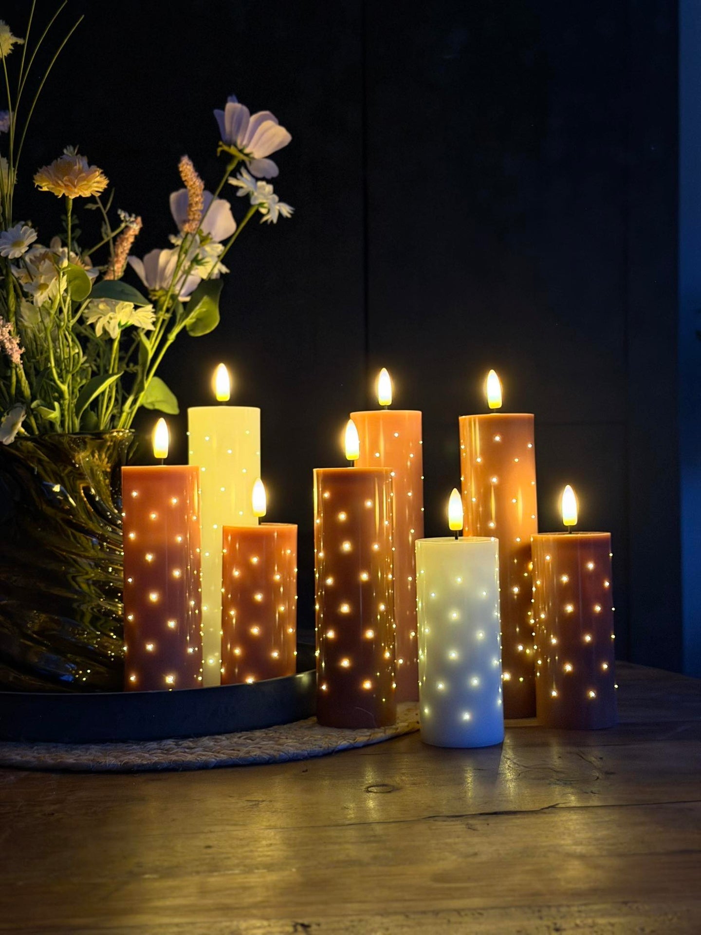 LED-Blockkerzen TWINKLE Weiß - Set mit 3 Stk.