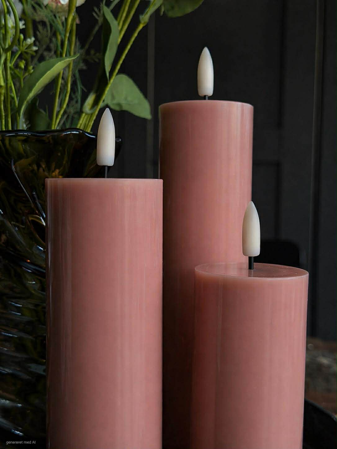 Blockkerzen TWINKLE Rosa - Set mit 3 Stück.