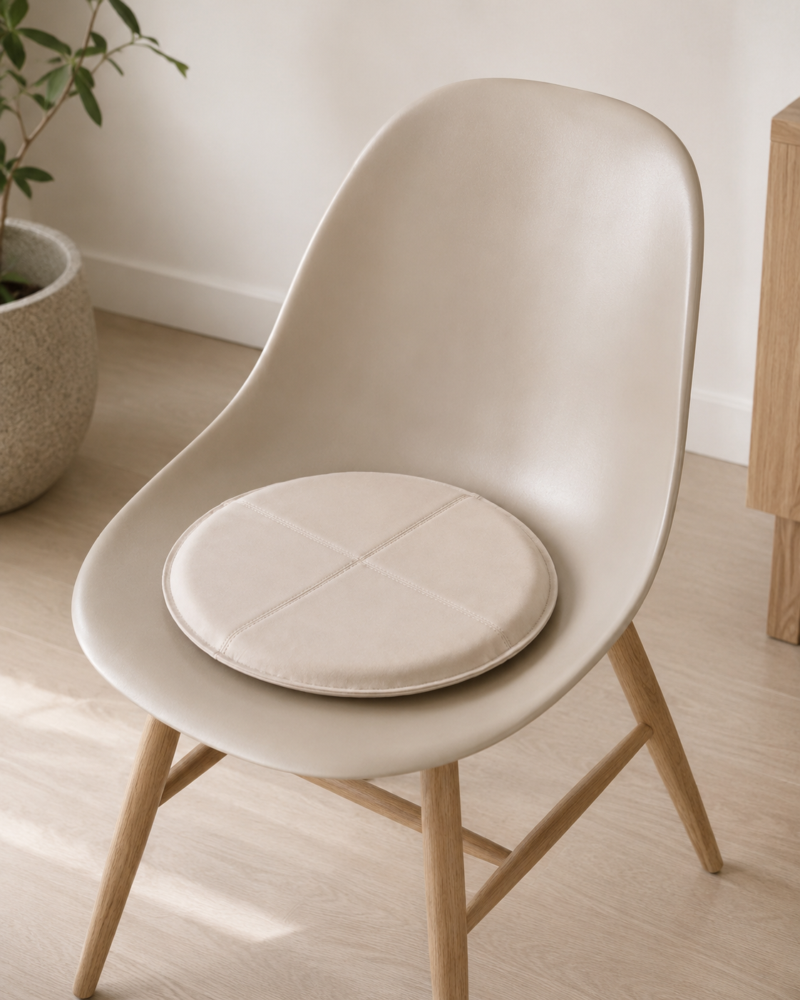 Kissen aus Leder - Beige Dia 38cm