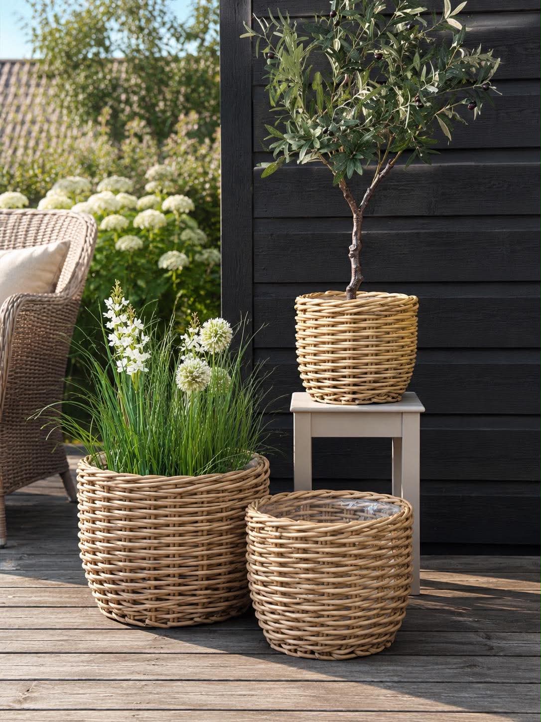 Pflanzkörbe RATTAN Natur – Set mit 3 Größen –
