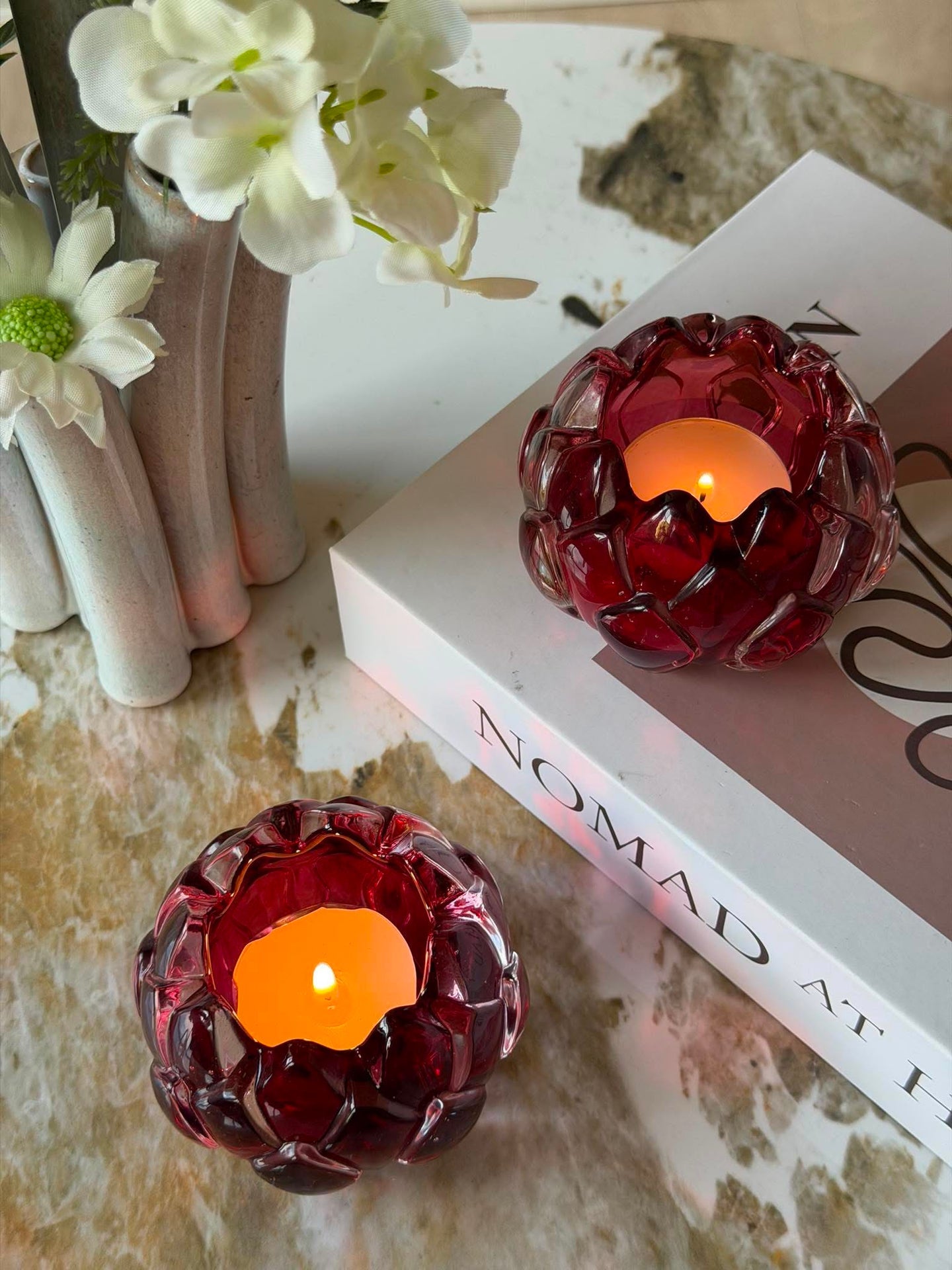 Teelichthalter rote Lotus - Set mit 2 Stk