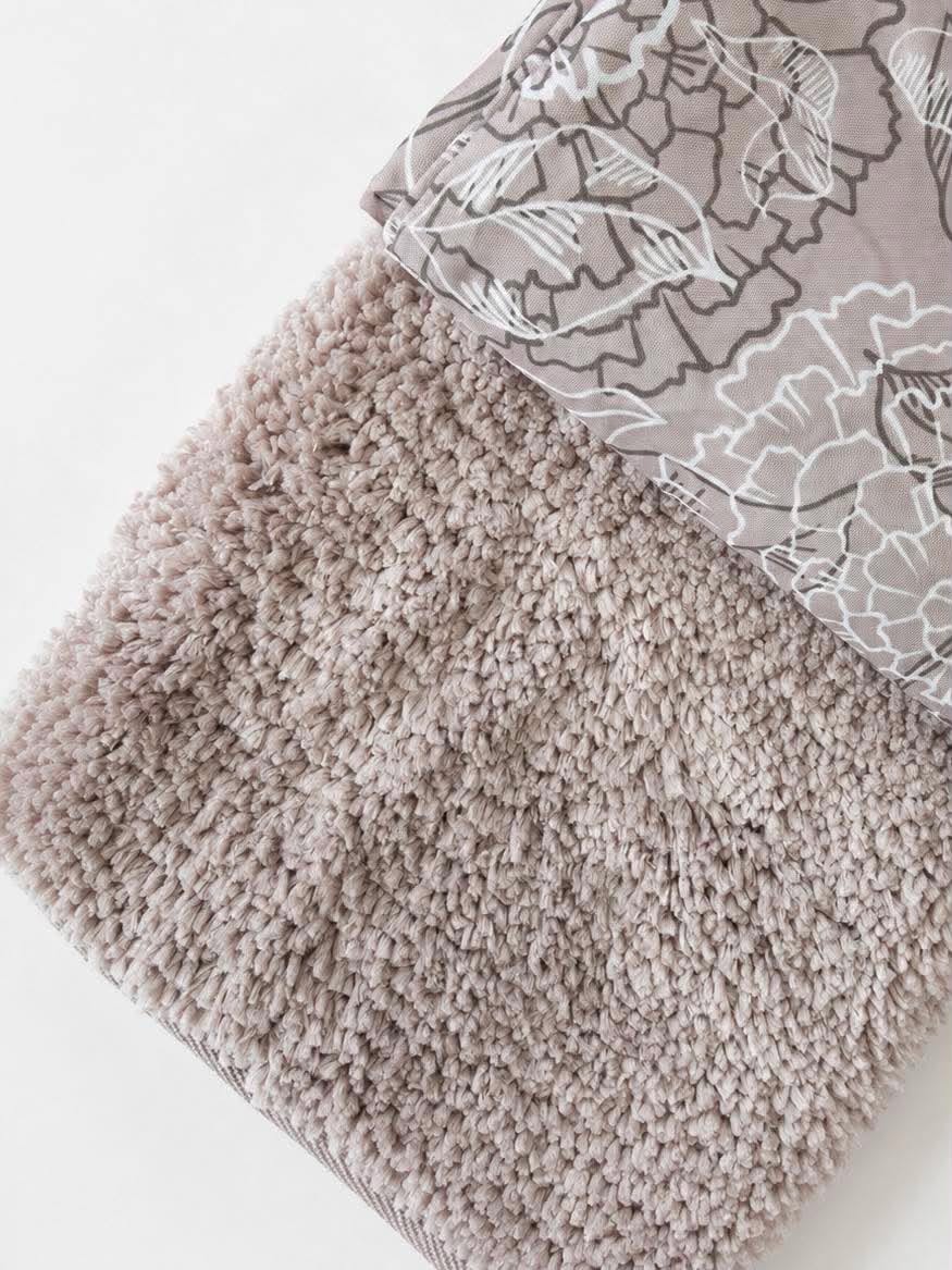 Badezimmerset: Duschvorhang & Badematte / Beige