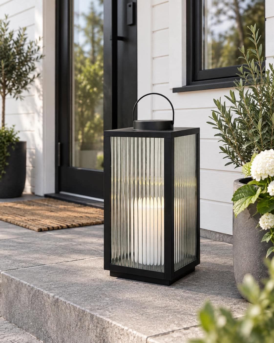 Laterne Nordic mit Blockkerze und Timer