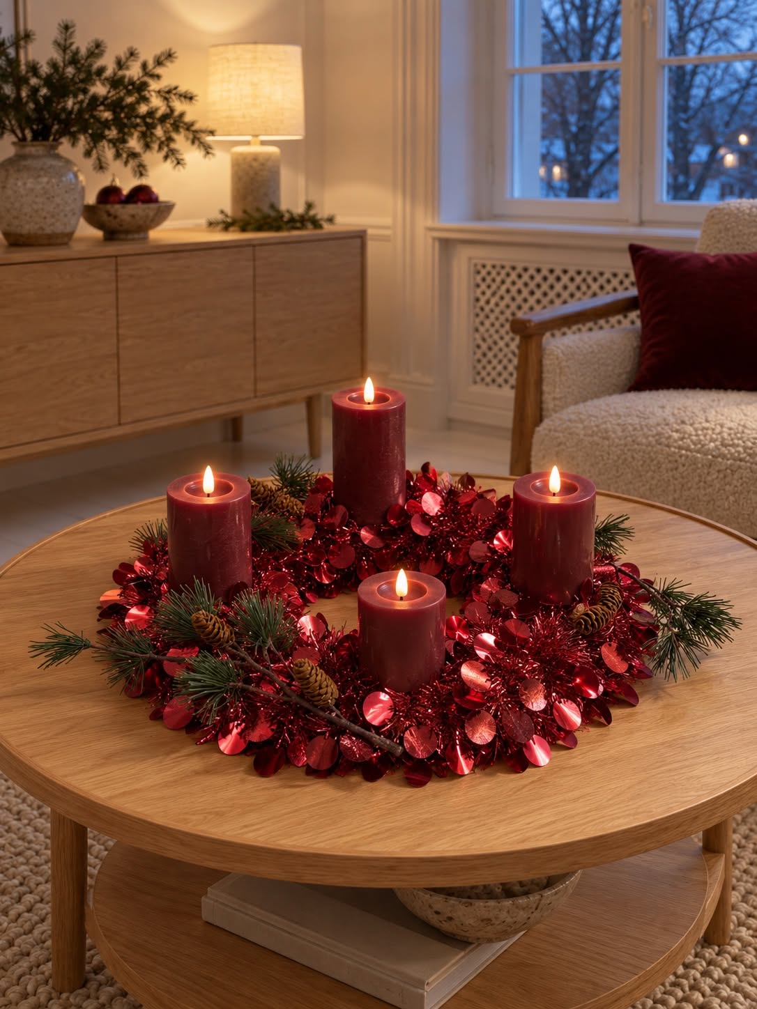 Roter Tinsel-Kranz