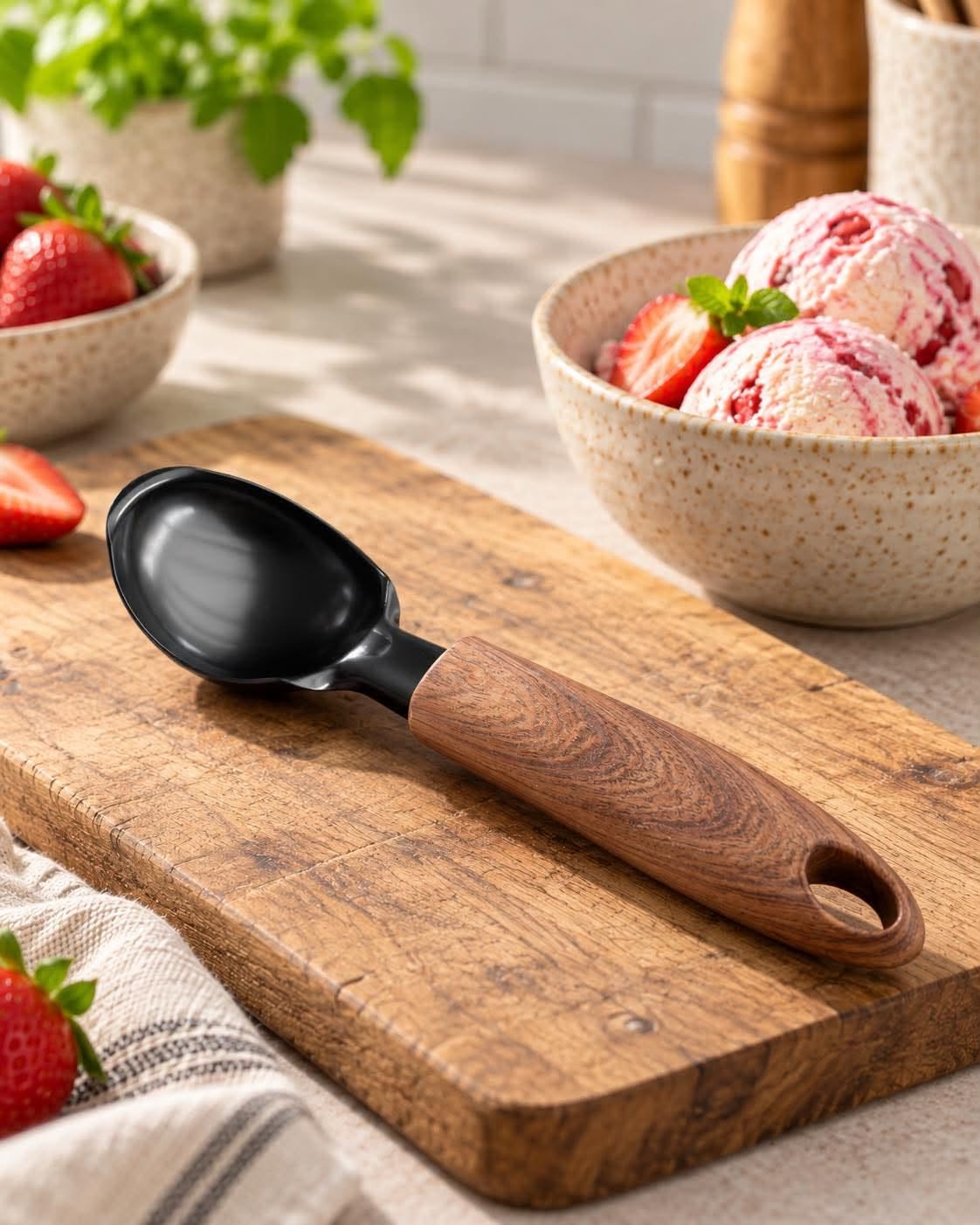 Eislöffel - Schwarz mit Holzgriff