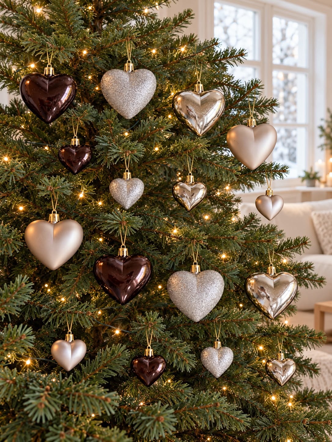 Weihnachtskugeln 16 Herzen – bernsteinfarben