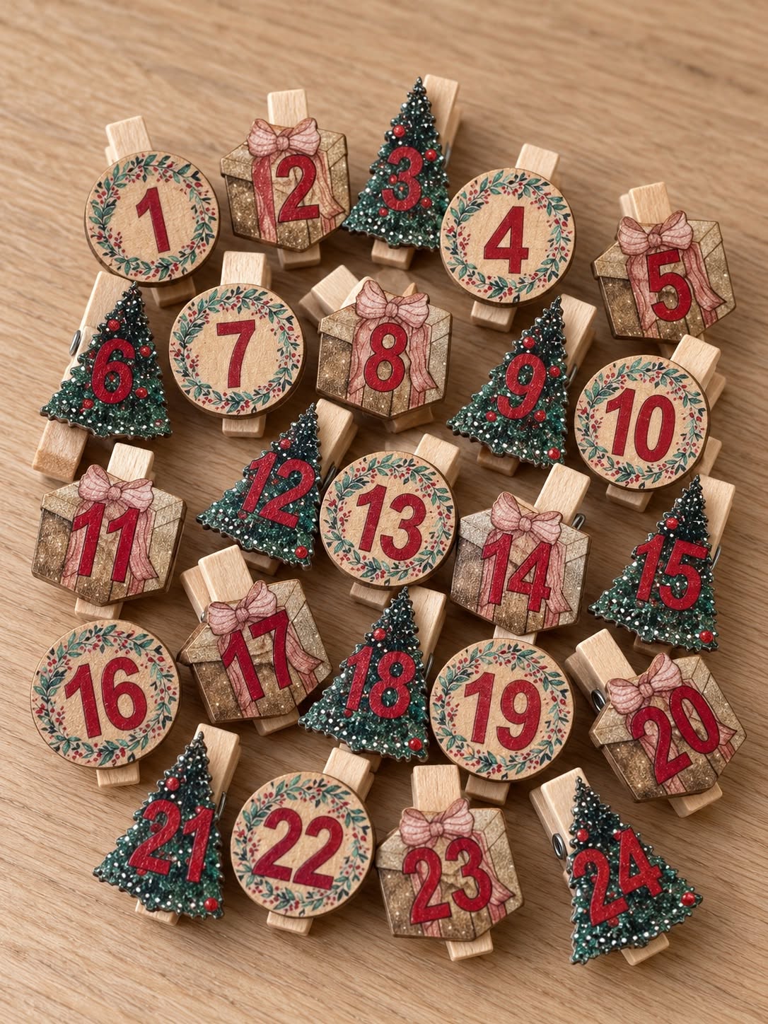Klammern für den Adventskalender, 24 Stk – Holzklammern