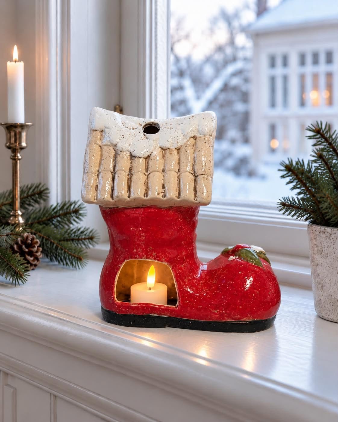 Weihnachtsstiefel-Kerzenhalter – Keramik