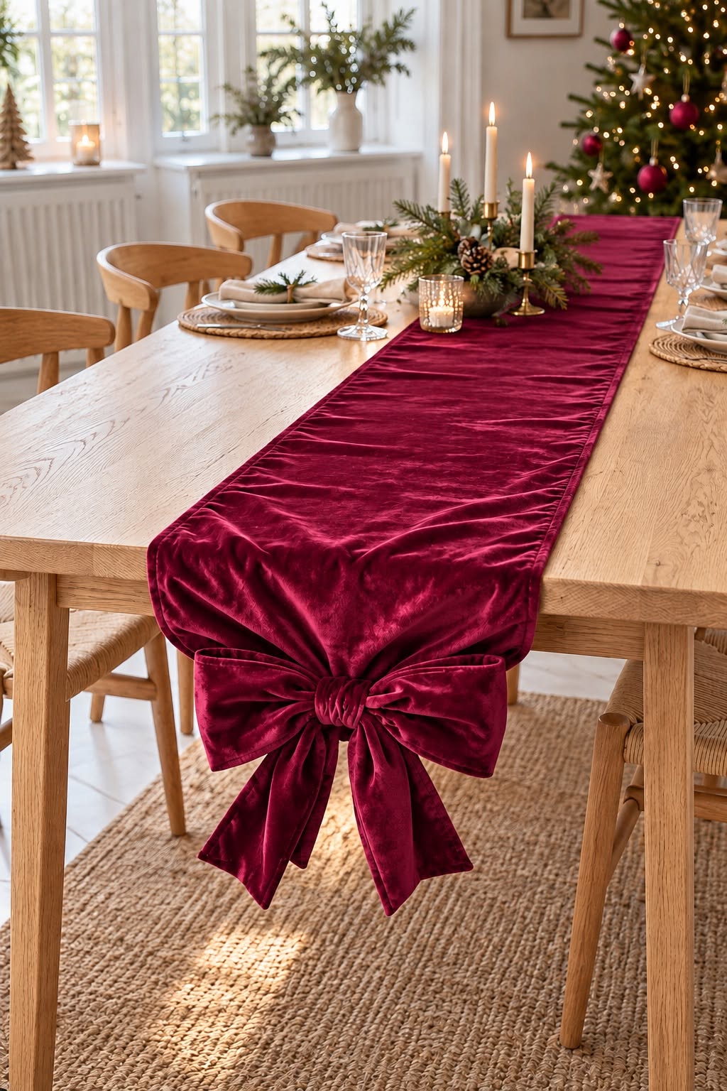 Tischläufer mit Schleife - Rot 240 cm