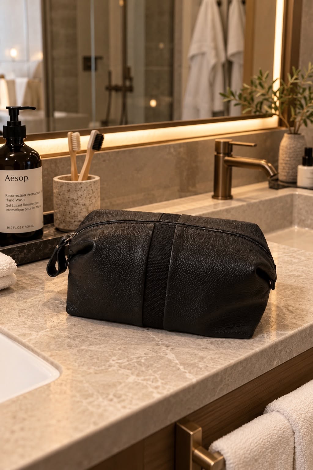 Weekender-Set - schwarzes Leder