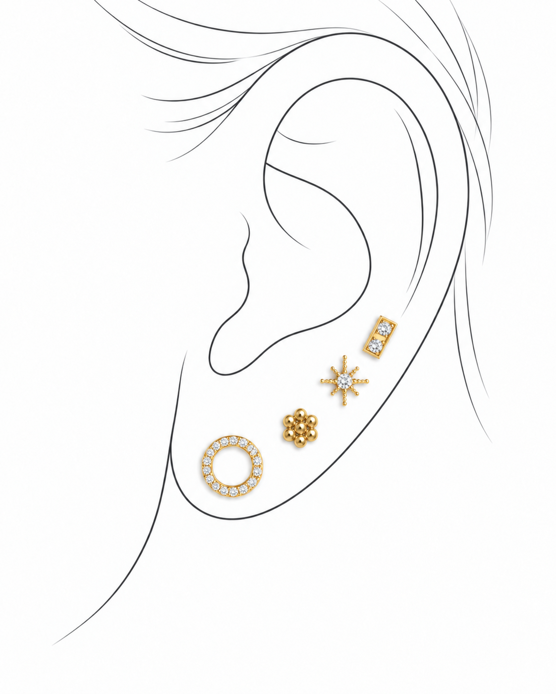 Ohrstecker Mix 4 Stk - vergoldetes Sterling Silber