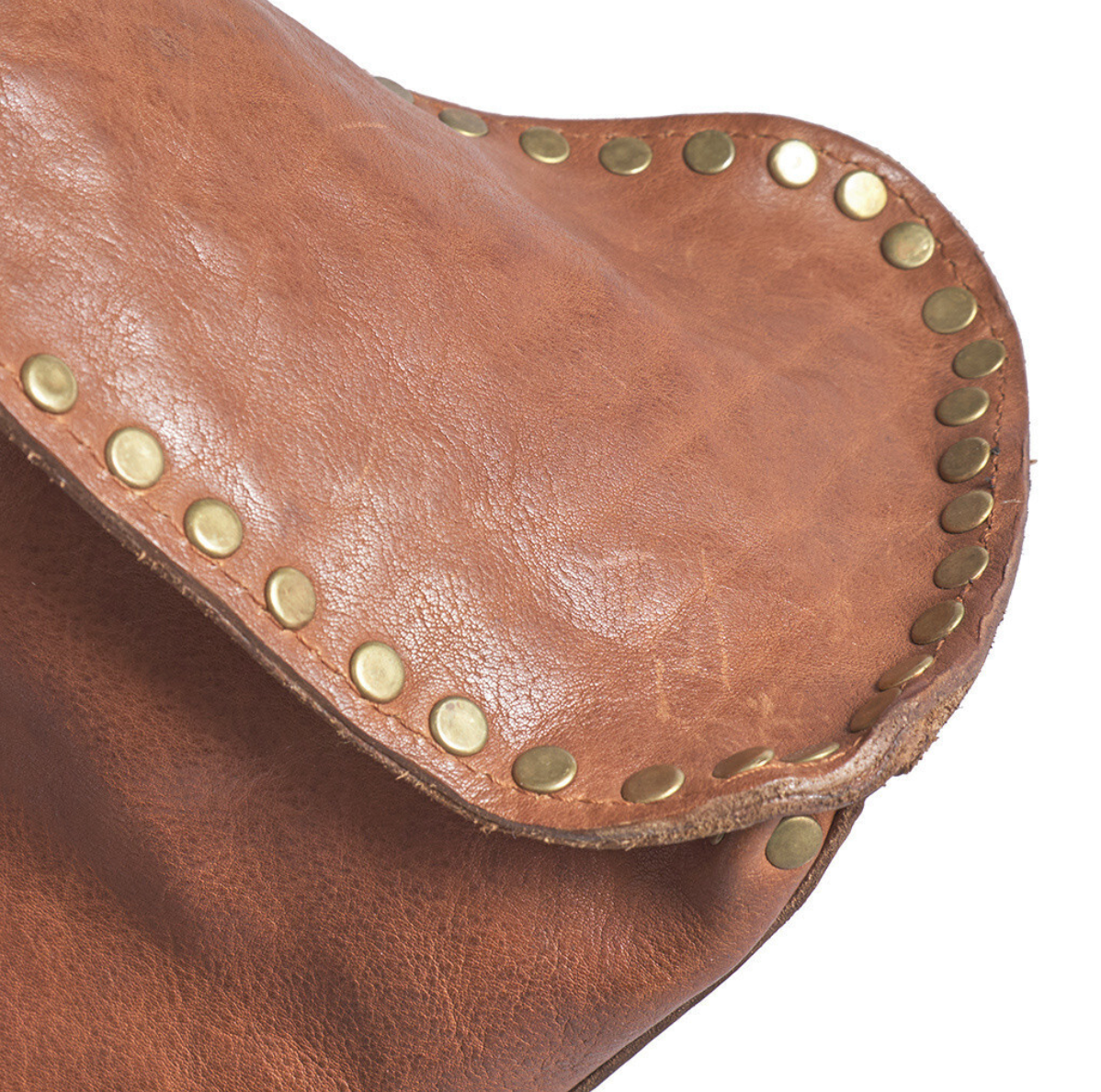 Arbeitstasche mit Nieten - Vintage Cognac