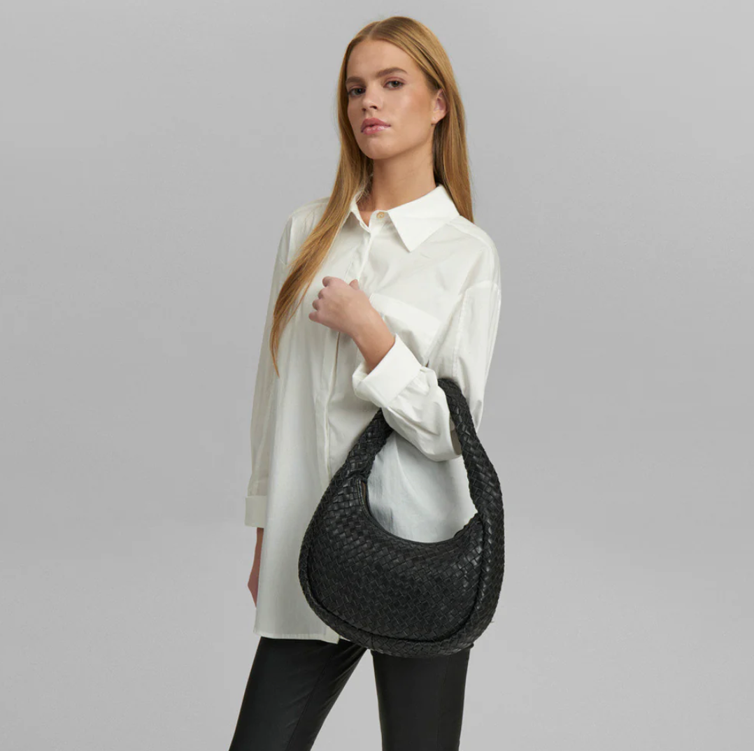 Elegante handgeflochtene Schultertasche - Black