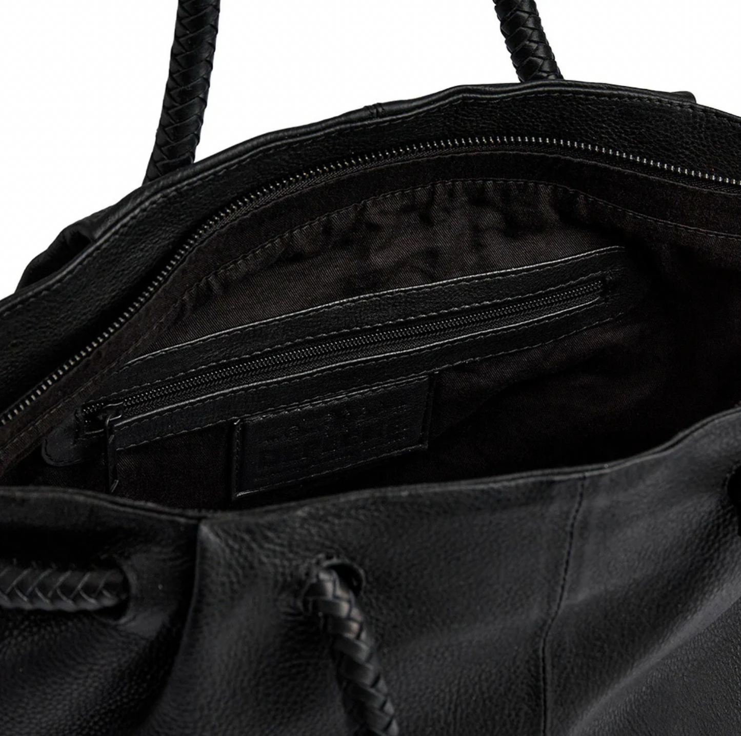 Schultertasche mit schönem Flechtgurt - Schwarz