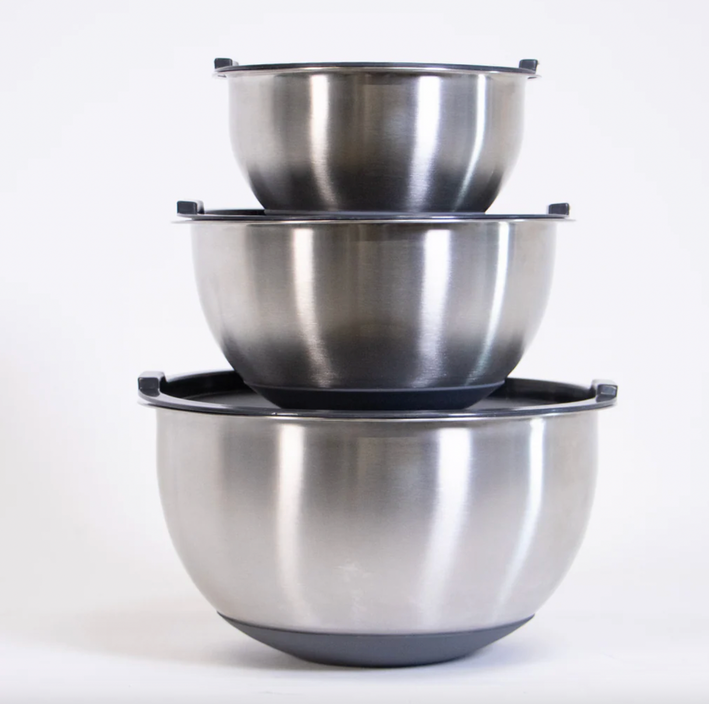 Rührschüssel mit Silikonboden und Deckel, Set mit 3 Stück