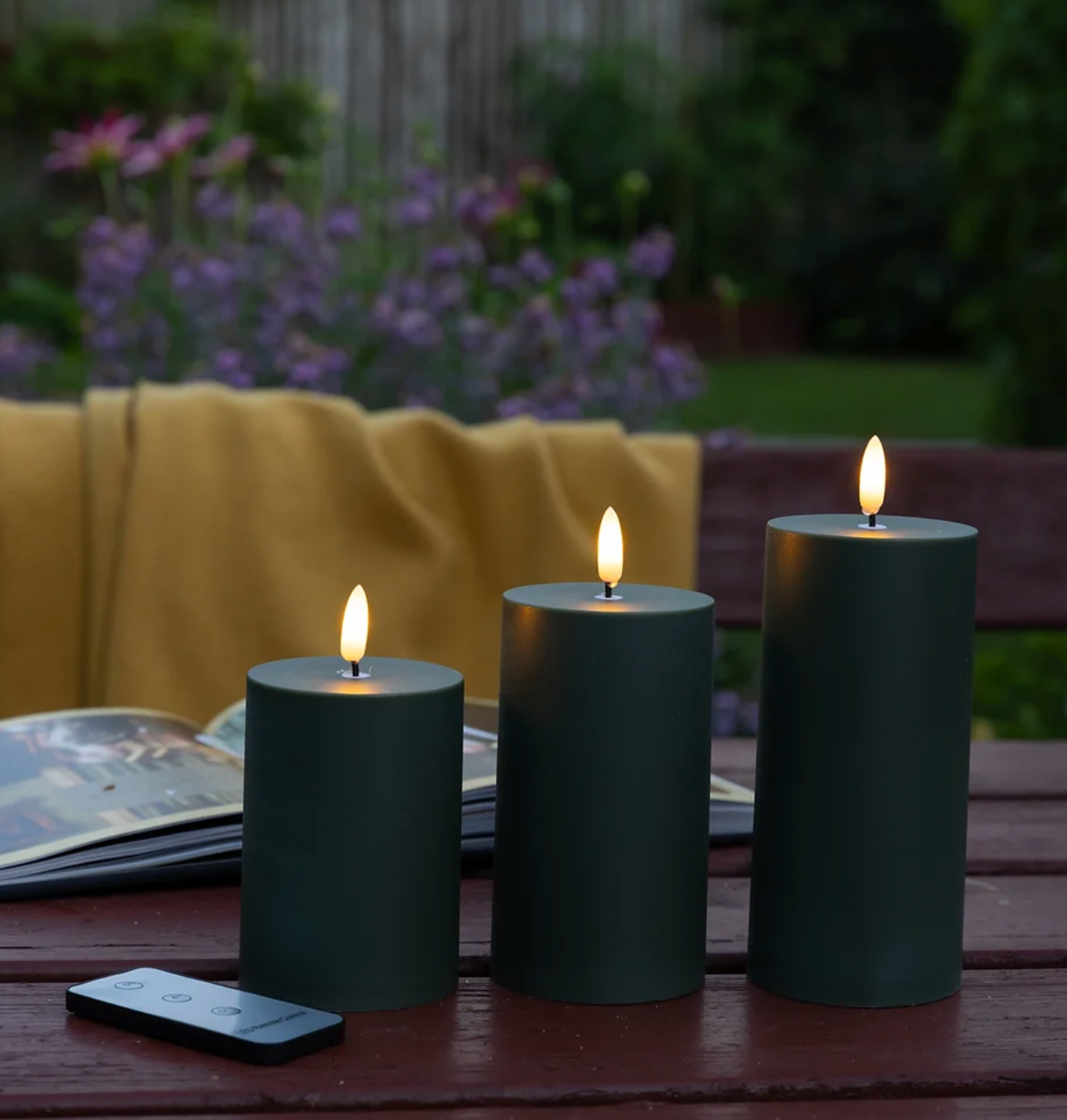 LED Außen-Stumpenkerzen Set (3 Stück) – Grün