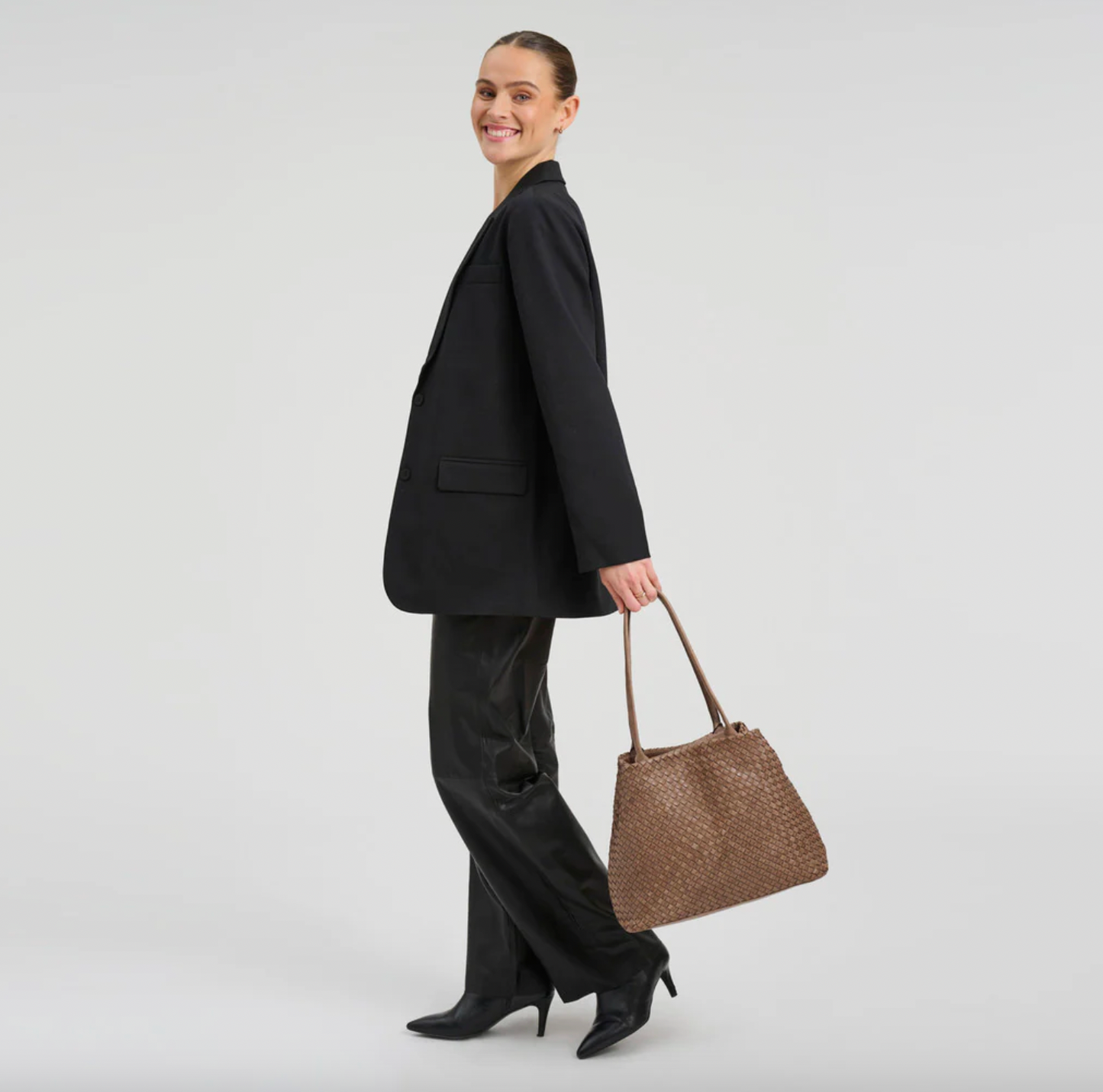 Shopper in geflochtenem Leder - Dark Taupe