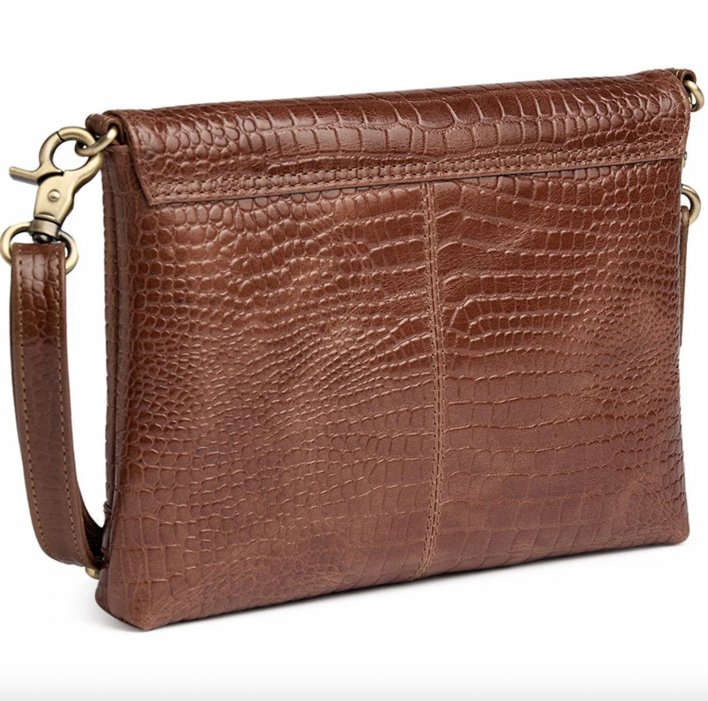 Croco-Clutch aus Leder - Cognac