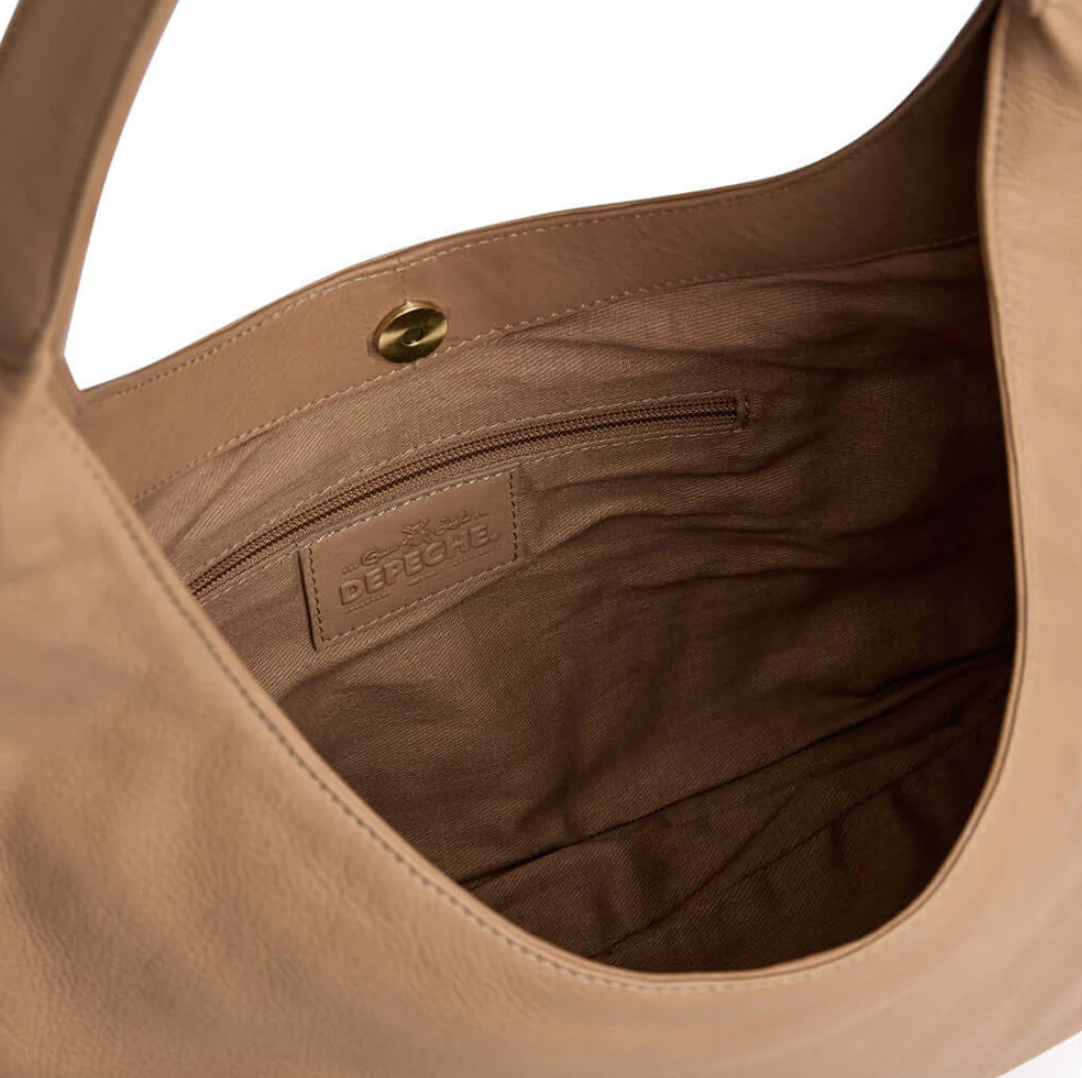 Schultertasche aus weichem Kalbsleder - Camel