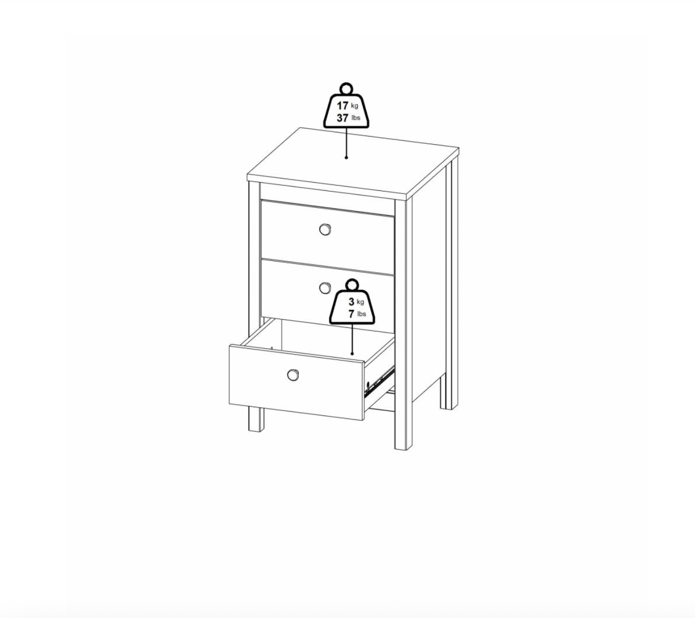 Nachttisch Madrid mit 3 Schubladen - Jackson Hickory