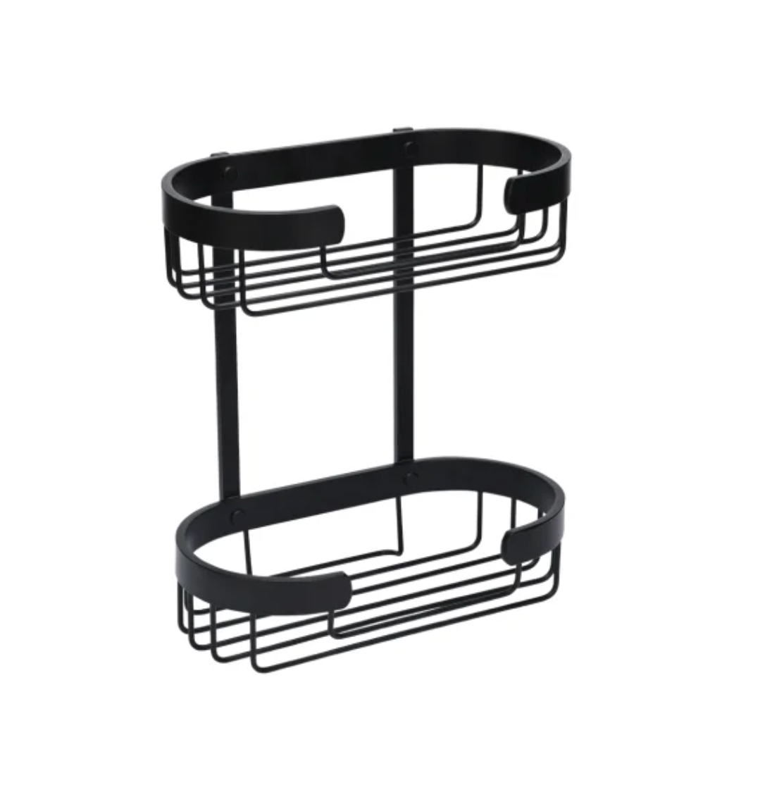 Doppeltes Eckregal für die Dusche - Schwarzes Aluminium