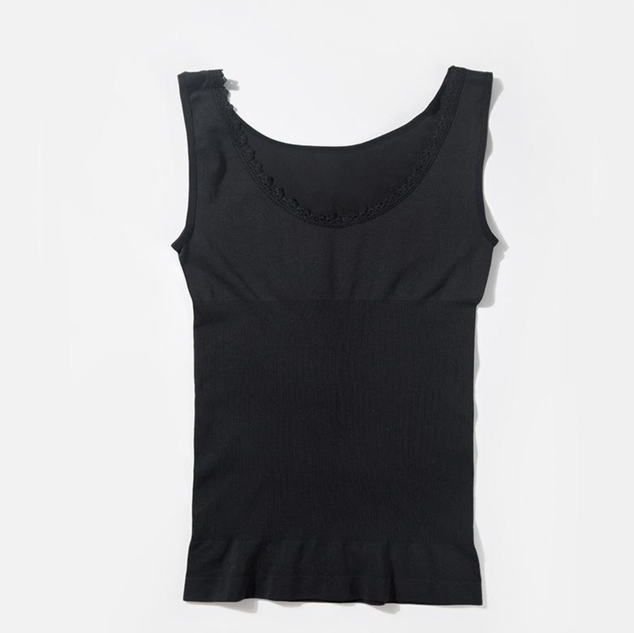 Seamless-Top mit Spitzenkante - Schwarz